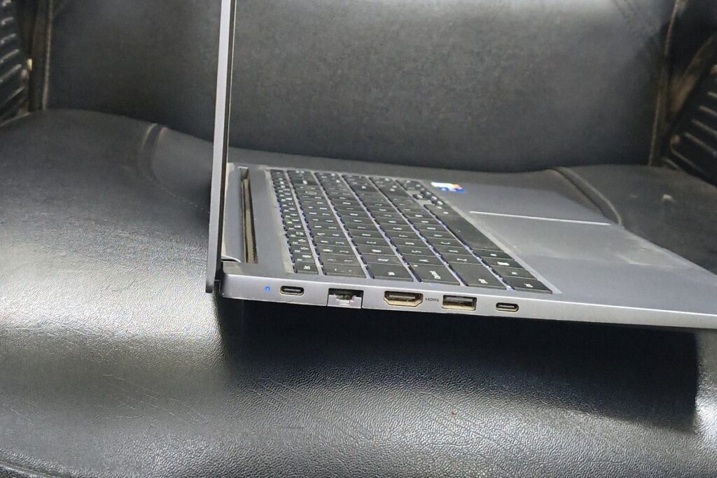 Laptop side ports USB-C HDMI LAN and USB-A